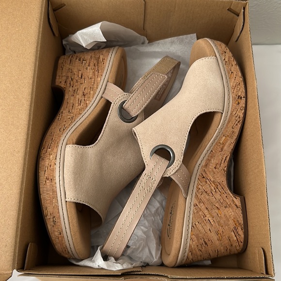 Clarks Collection Suede Cork Wedges - Giselle Sea - Picture 11 of 13